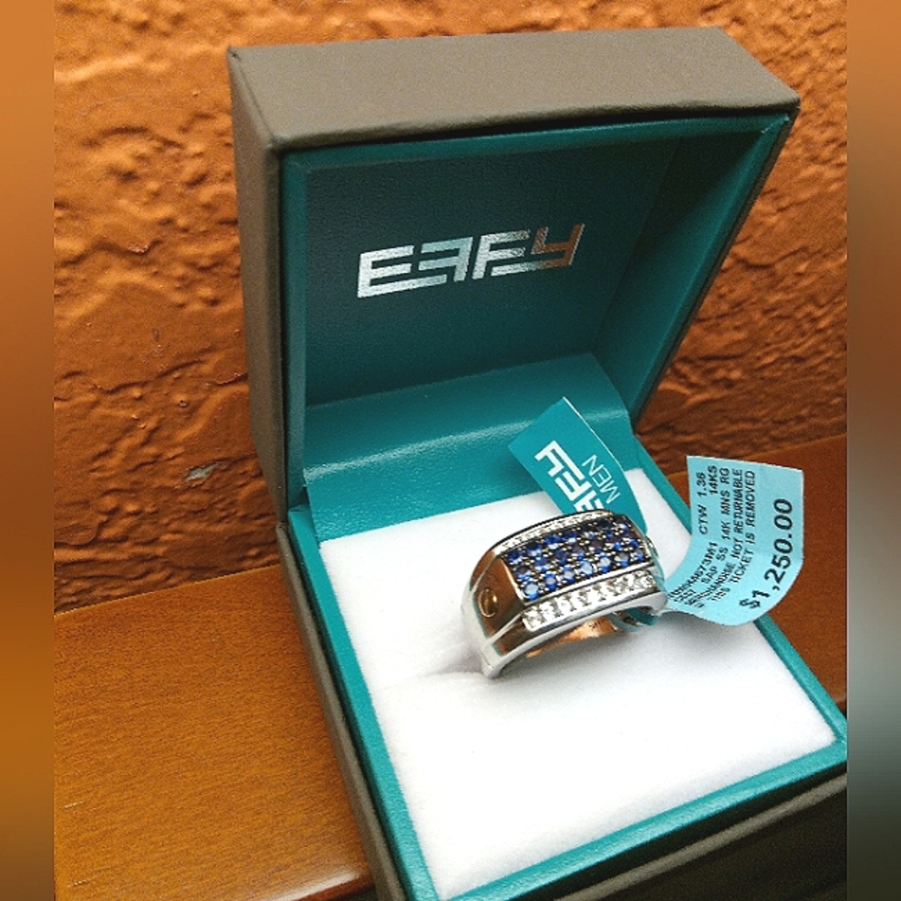 Sapphire SS 14k Mens Ring 1.36 ctw